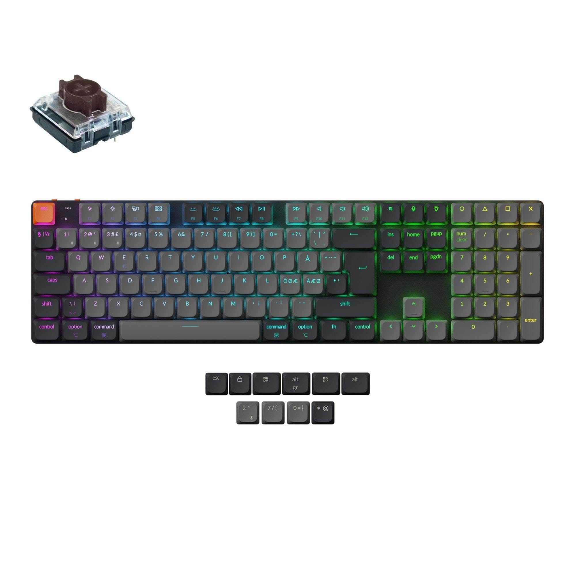 Keychron K5 v2 RGB QMK Wireless Hot Swap QMK - Low Profile 2.0 Brown - Gaming Tastatur - Nordisk - Sort Tastatur K5X-H3Z-BO