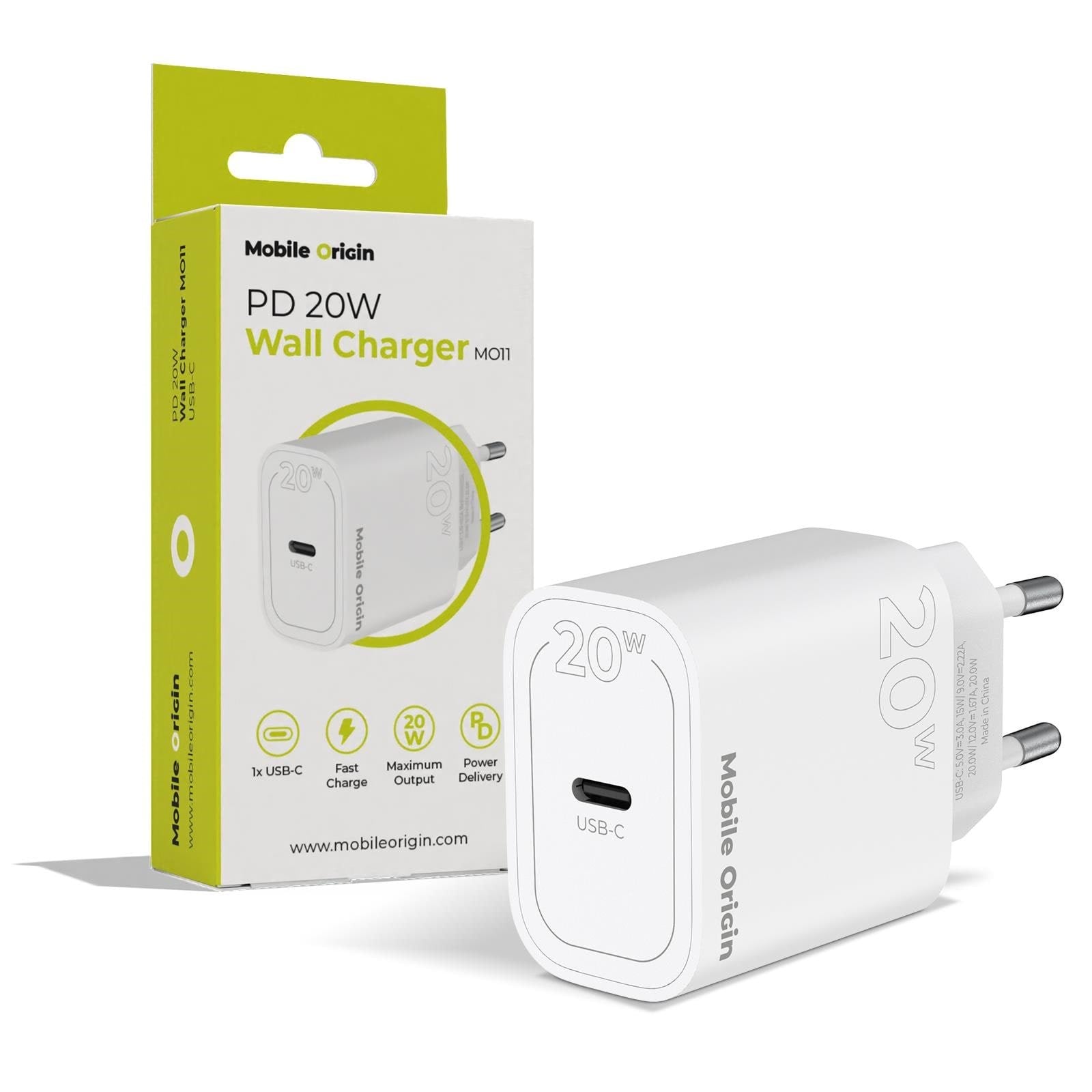Mobile Origin PD20W Wall Charger MO11 - white - 1 USB-C Mobil Oplader FRL-PD20W-MO11