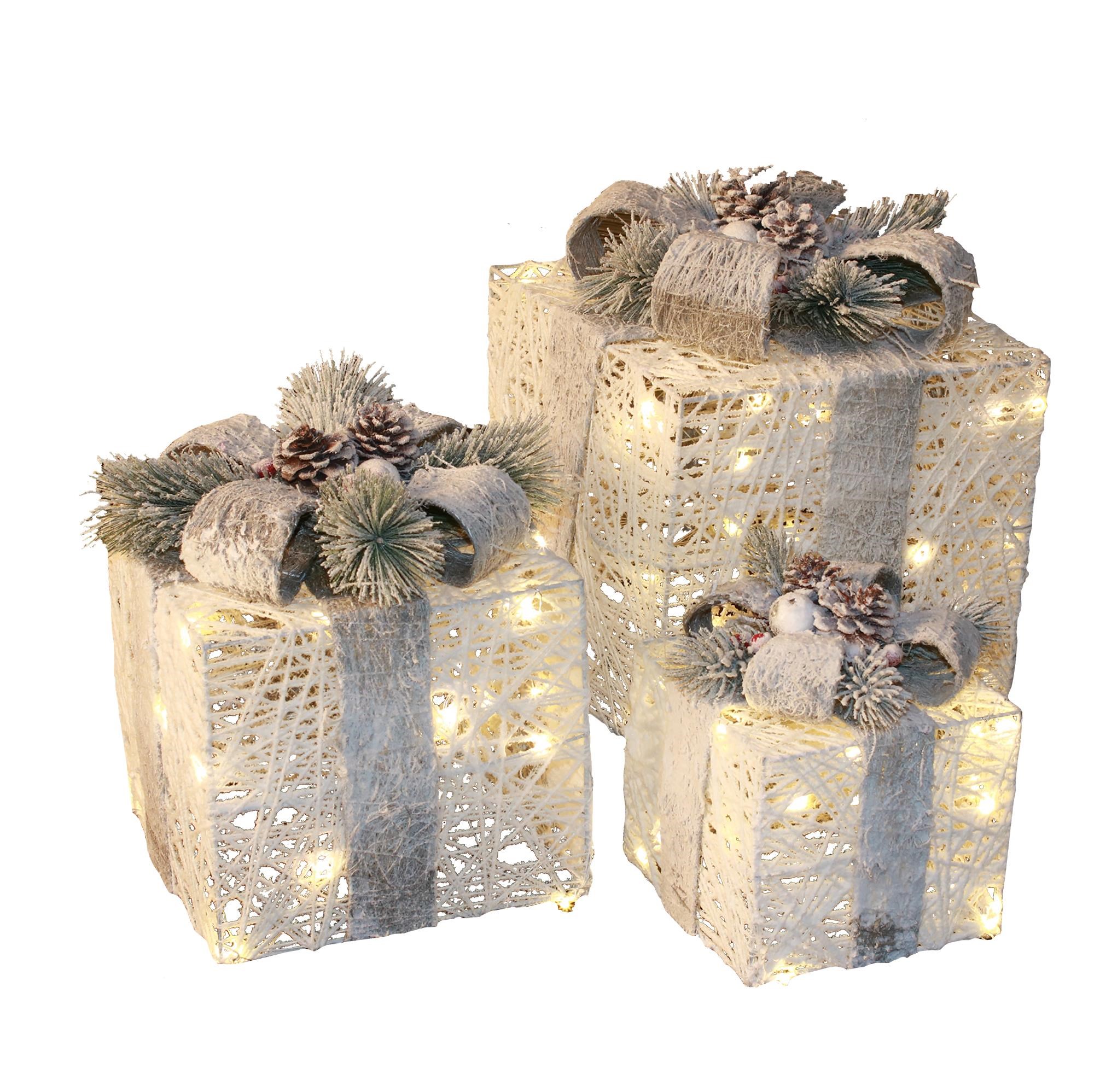 NORDIC WINTER Christmas gifts w/lights - set of 3 pcs - white Boligindretning 780-051