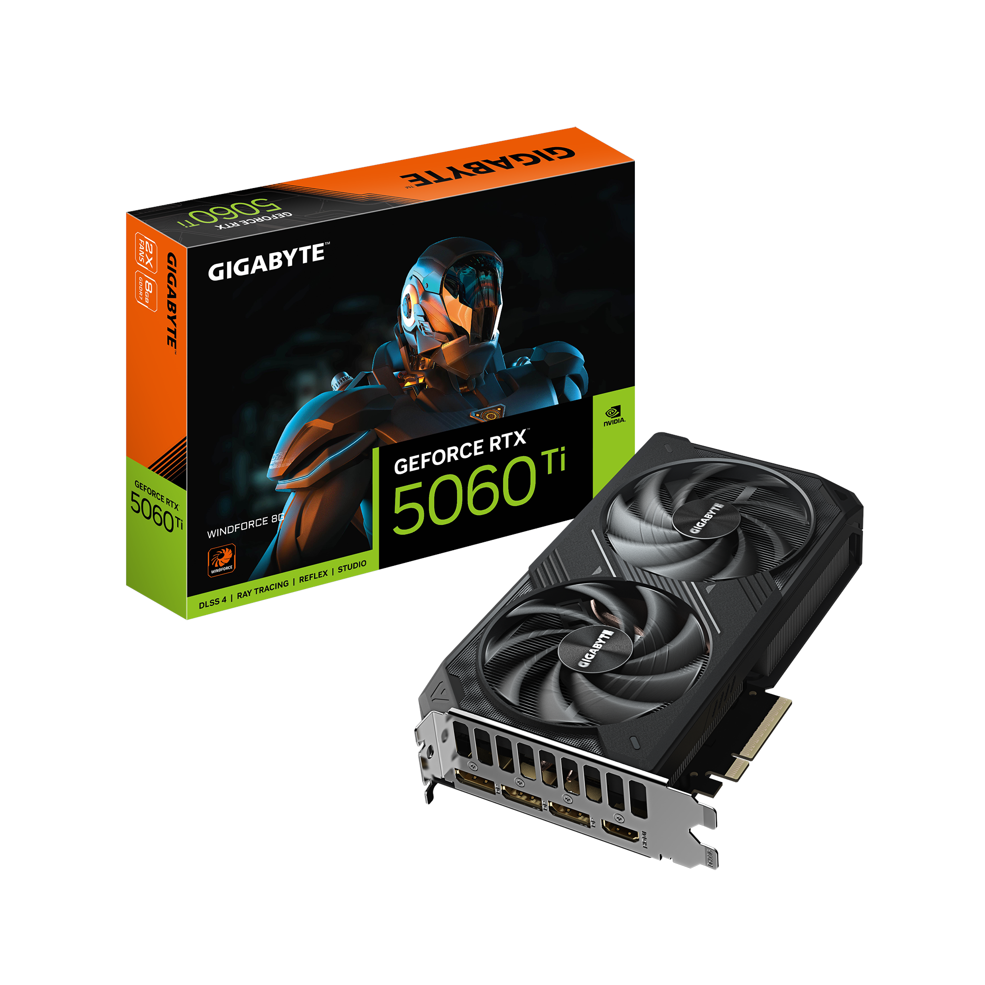 GIGABYTE GeForce RTX 5060 Ti WindForce 2 - 8GB GDDR7 RAM - Grafikkort Grafikkort Sort GV-N506TWF2-8GD