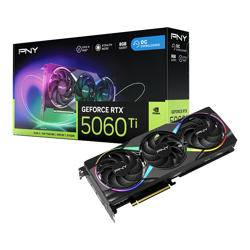 PNY GeForce RTX 5060 Ti Epic-X OC - 8GB GDDR7 RAM - Grafikkort Grafikkort Sort VCG5060T8TFXXPB1-O