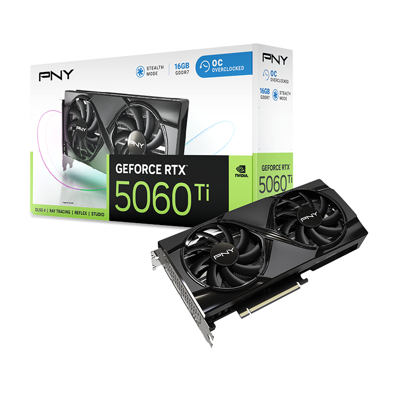 PNY GeForce RTX 5060 Ti Dual Fan OC - 16GB GDDR7 RAM - Grafikkort Grafikkort Sort VCG5060T16DFXPB1-O