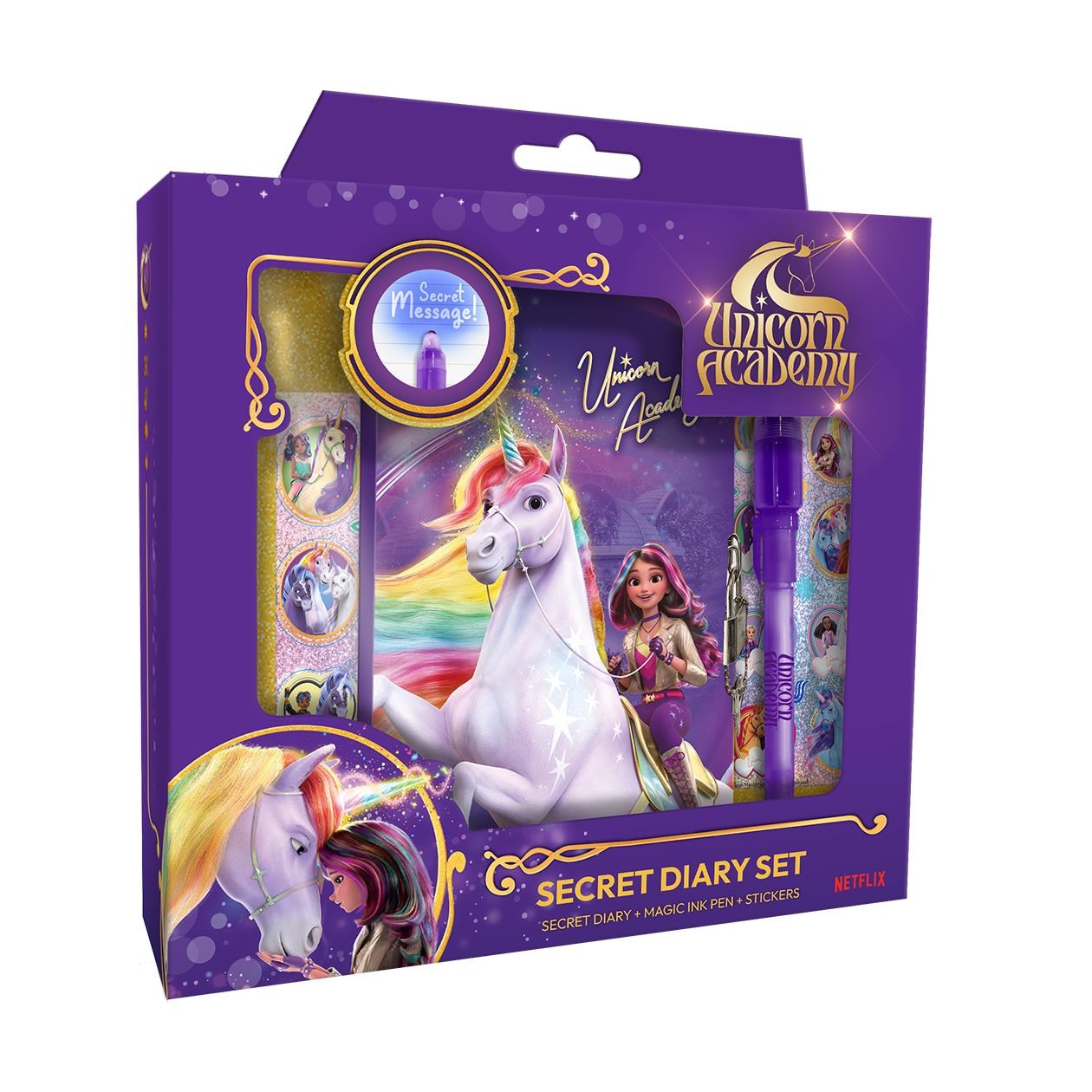Euromic UNICORN ACADEMY Magic Diary - Diary w/magic ink pen gift box Skrivebordstilbehør 170104480