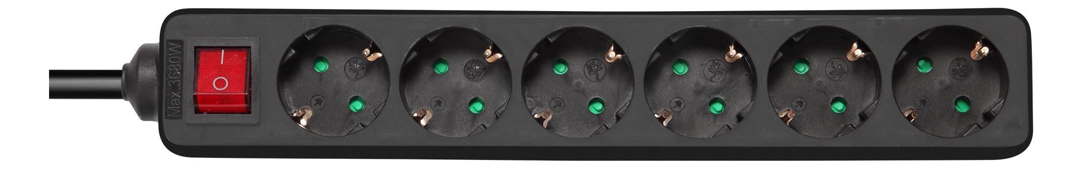 Deltaco GT-0660 Power Strip - 1.5 m Strømkabel Sort