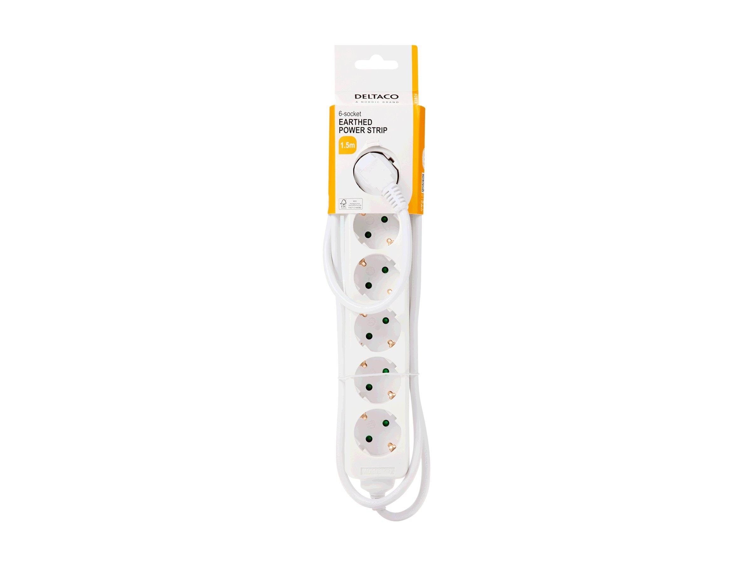Deltaco GT-0600 Power Strip - 1.5 m Strømkabel Hvid