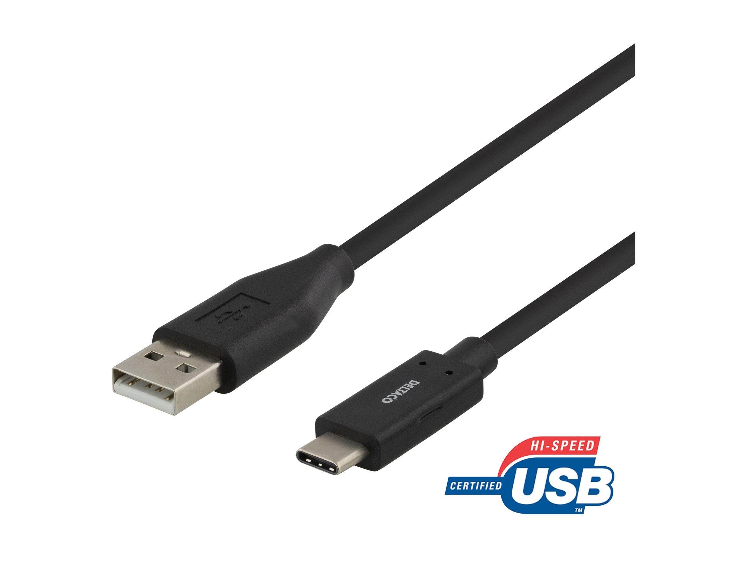 Deltaco USB-C Cable - USB to 24 pin USB-C - 25 cm Usb Kabel Sort USBC-1002