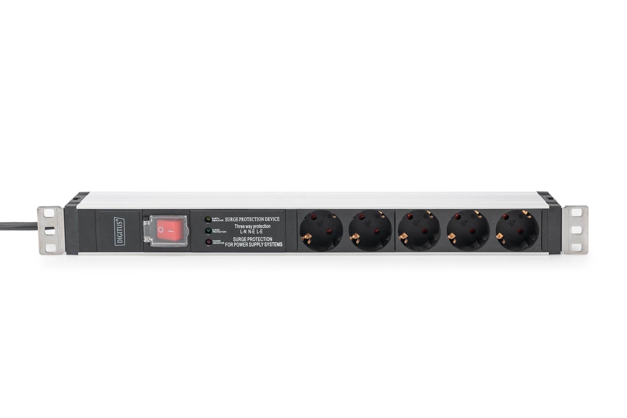 DIGITUS 5-Port - 1U - Aluminum PDU Strømkabel Sort DN-95433