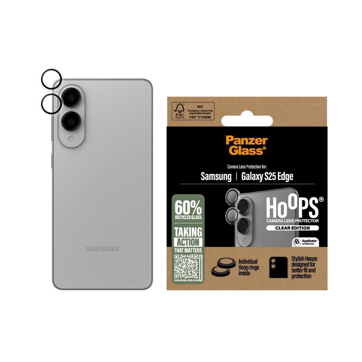 PanzerGlass Hoops Transparent Camera Lens Protector Samsung S25 Edge Beskyttelsesglas PG56318