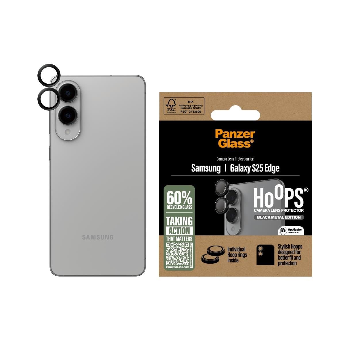 PanzerGlass Hoops Black Camera Lens Protector Samsung S25 Edge Beskyttelsesglas PG48080