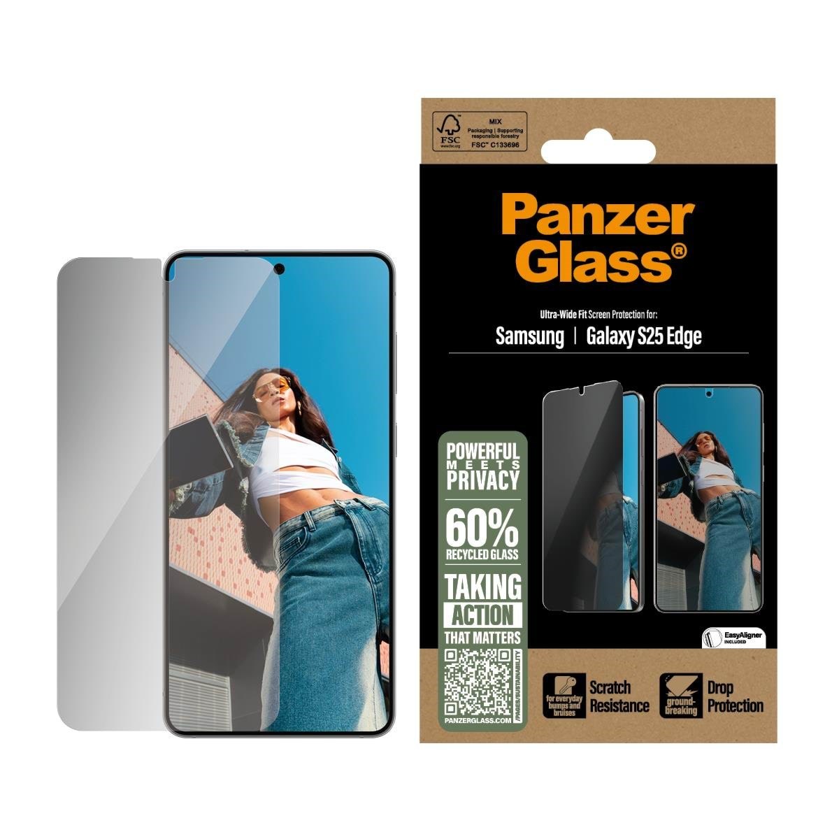 PanzerGlass Privacy Screen Protector Samsung S25 Edge | Ultra-Wide Fit Beskyttelsesglas PG46491