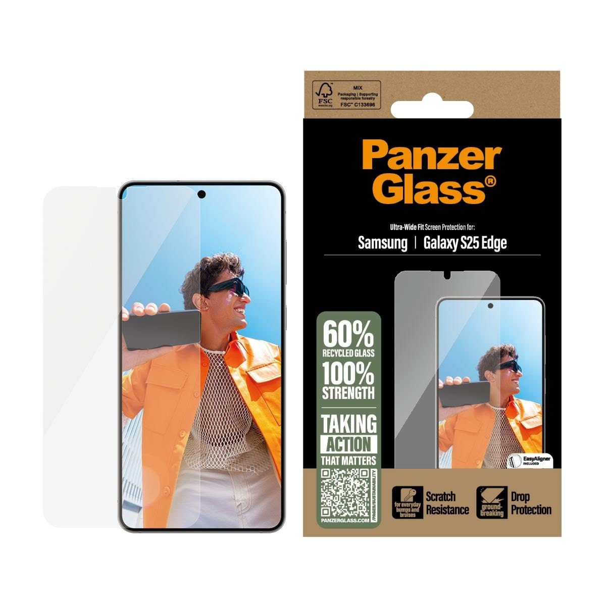 PanzerGlass Screen Protector Samsung S25 Edge | Ultra-Wide Fit Beskyttelsesglas PG46385