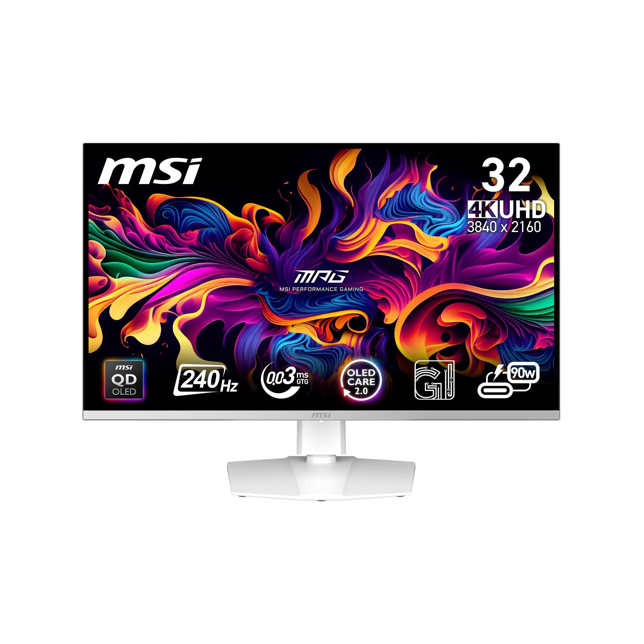 31.5" MSI MPG 321URXWDE - 3840x2160 (4K) - 240Hz - QD-OLED Computerskærm White 9S6-3DD29A-023