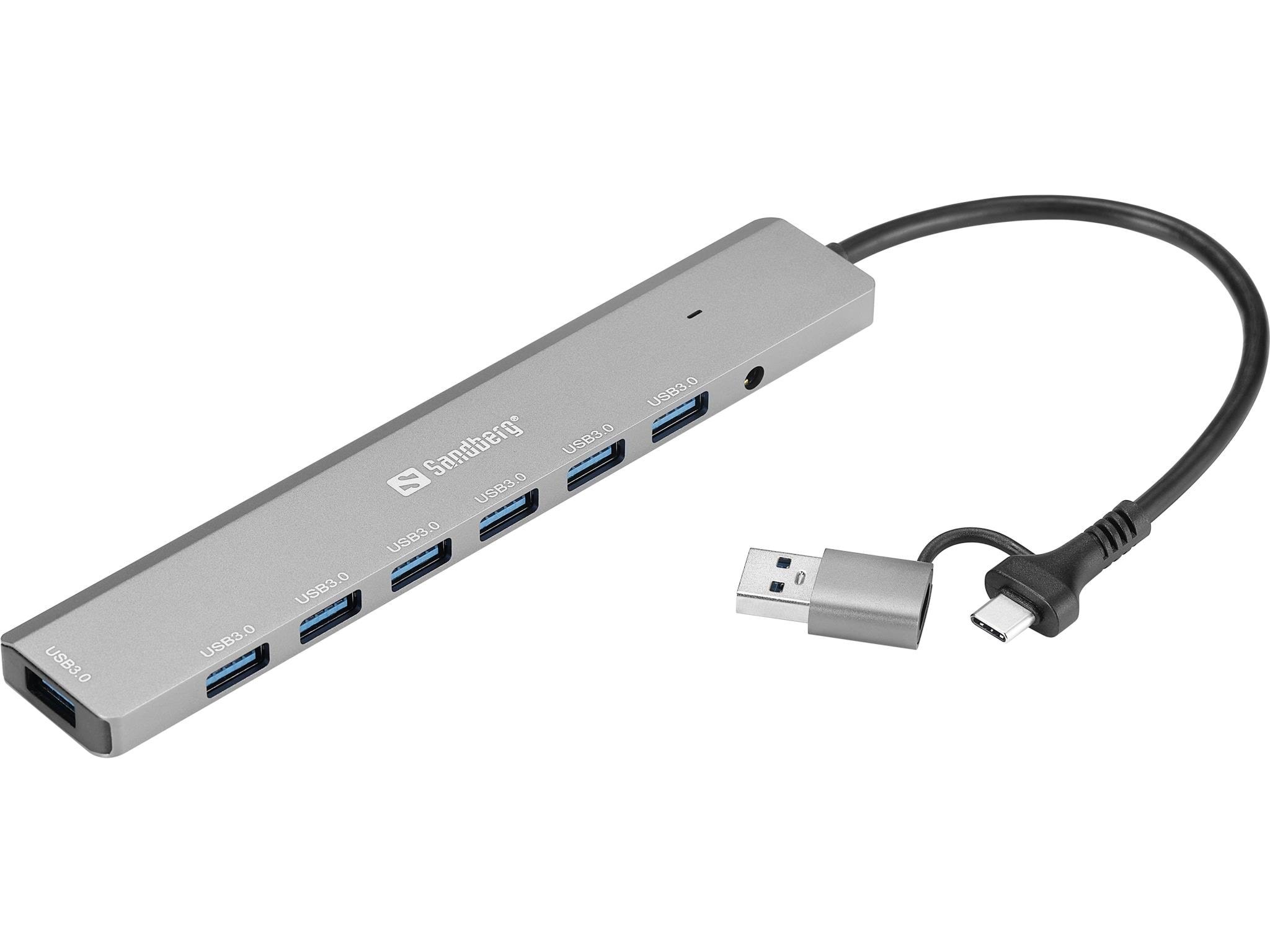 Sandberg 7-Port Type-A USB3.0 Hub USB hub - USB 3.0 - 7 ports - Sølv Usb Hub 136-66