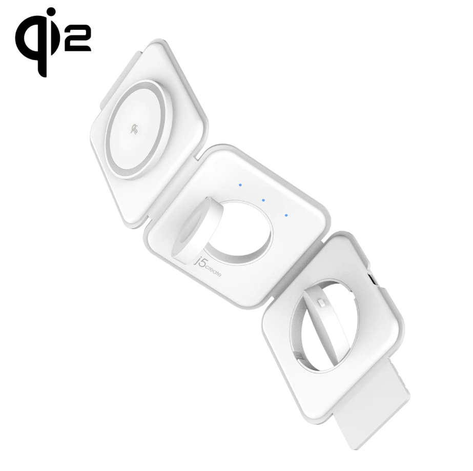 j5create Qi2 3-in-1 Magnetic Travel Wireless Charging Station Mobil Oplader JUPW3215W-N
