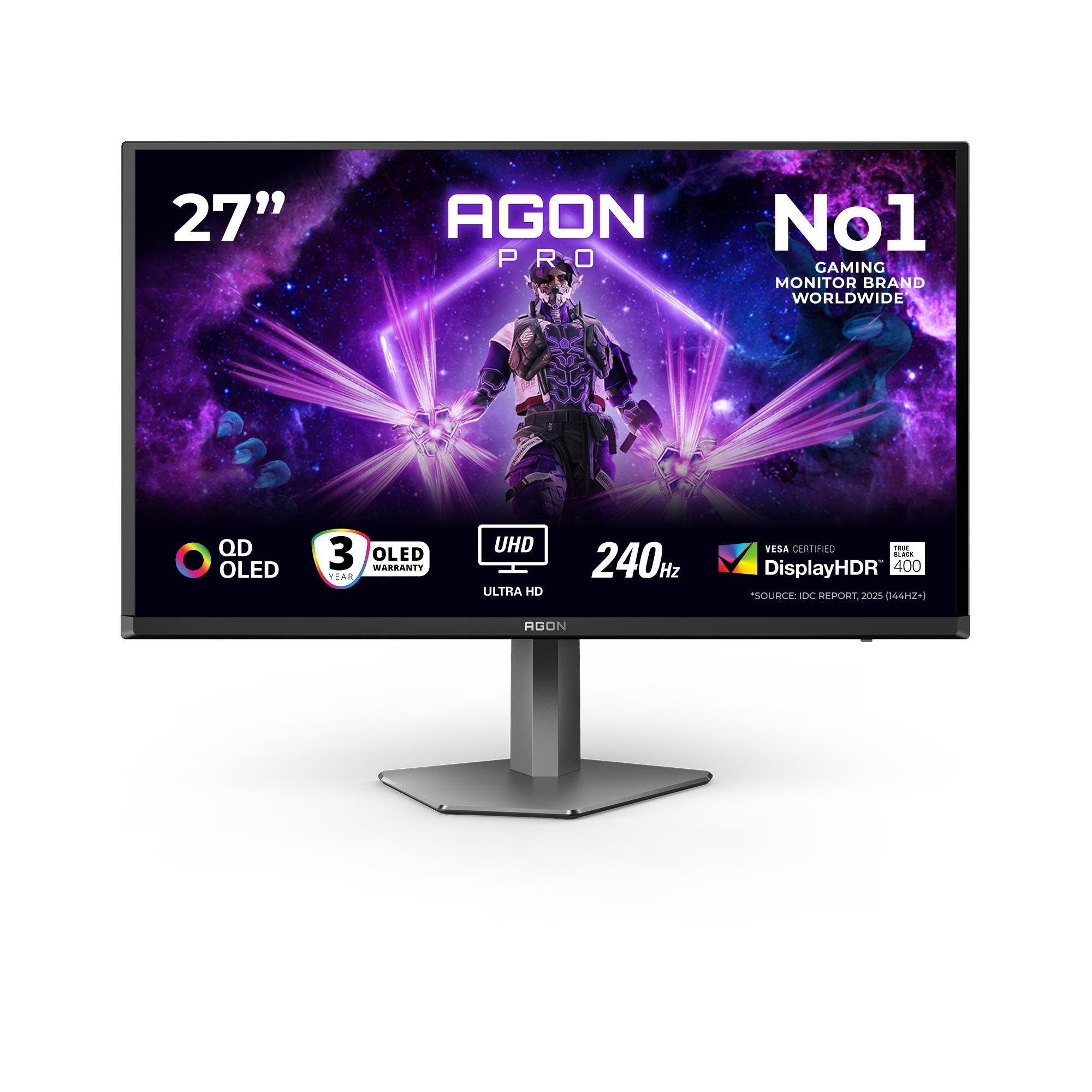 26.5" AOC AG276UZD - 3840x2160 (4K) - 240Hz - QD-OLED - 65W USB-C - KVM switch Computerskærm Black