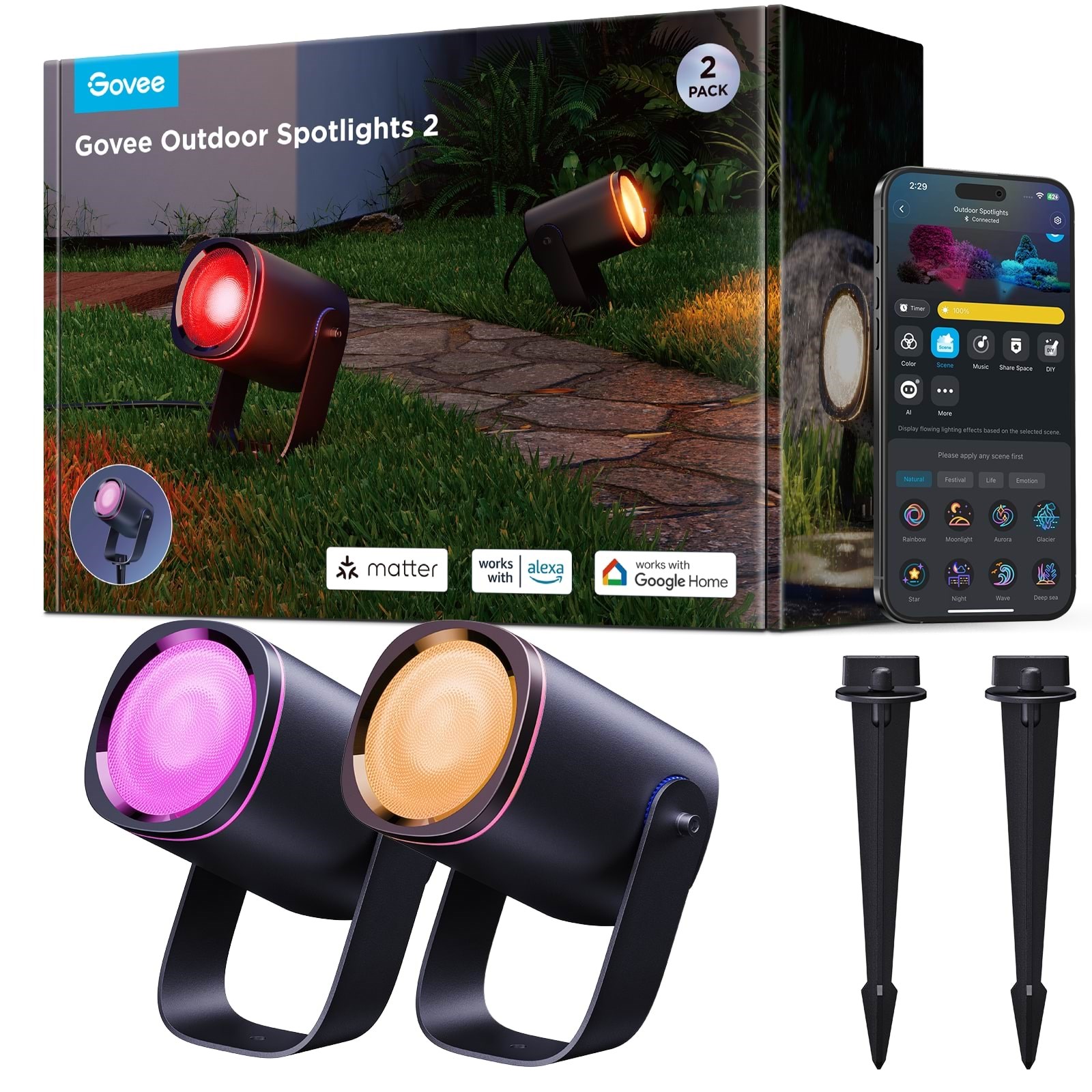 Govee RGBICWW Outdoor Spotlights Smart Home H7093311