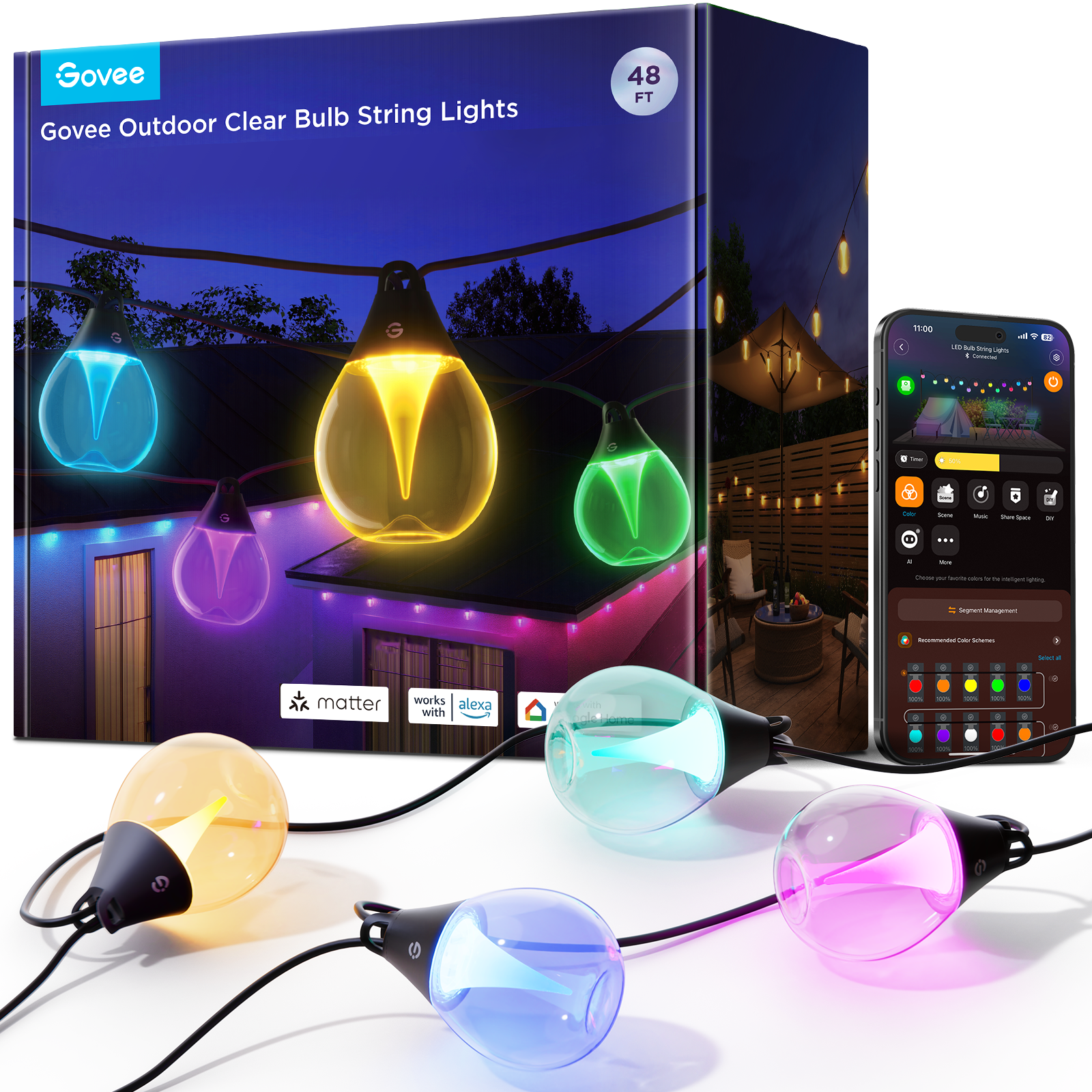 Govee RGBICW Outdoor String Lights Smart Home H7025CB1