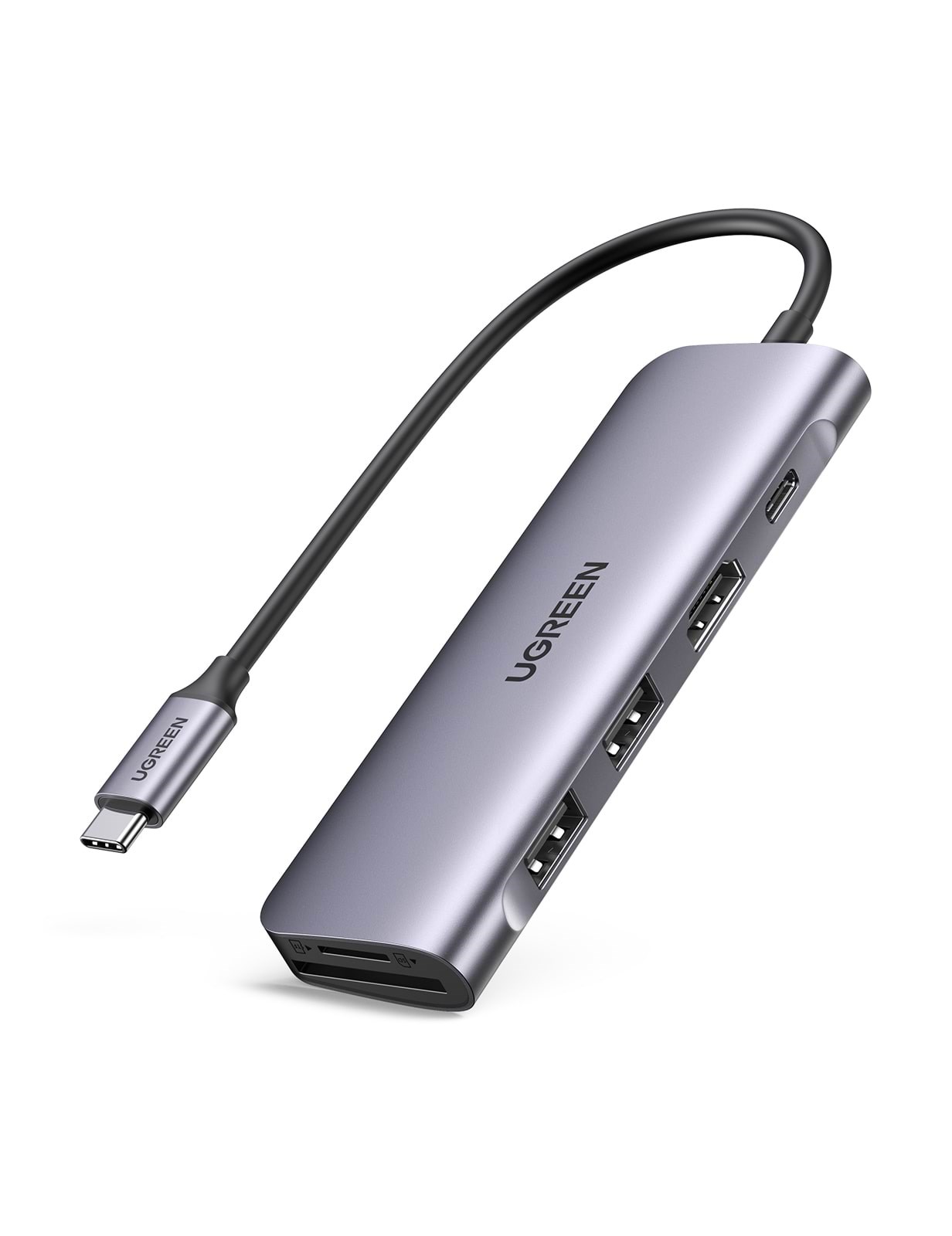 UGREEN USB-C to 2 Ports USB3.0-A Hub + HDMI + TF/SD with PD Power Supply - Space Grey