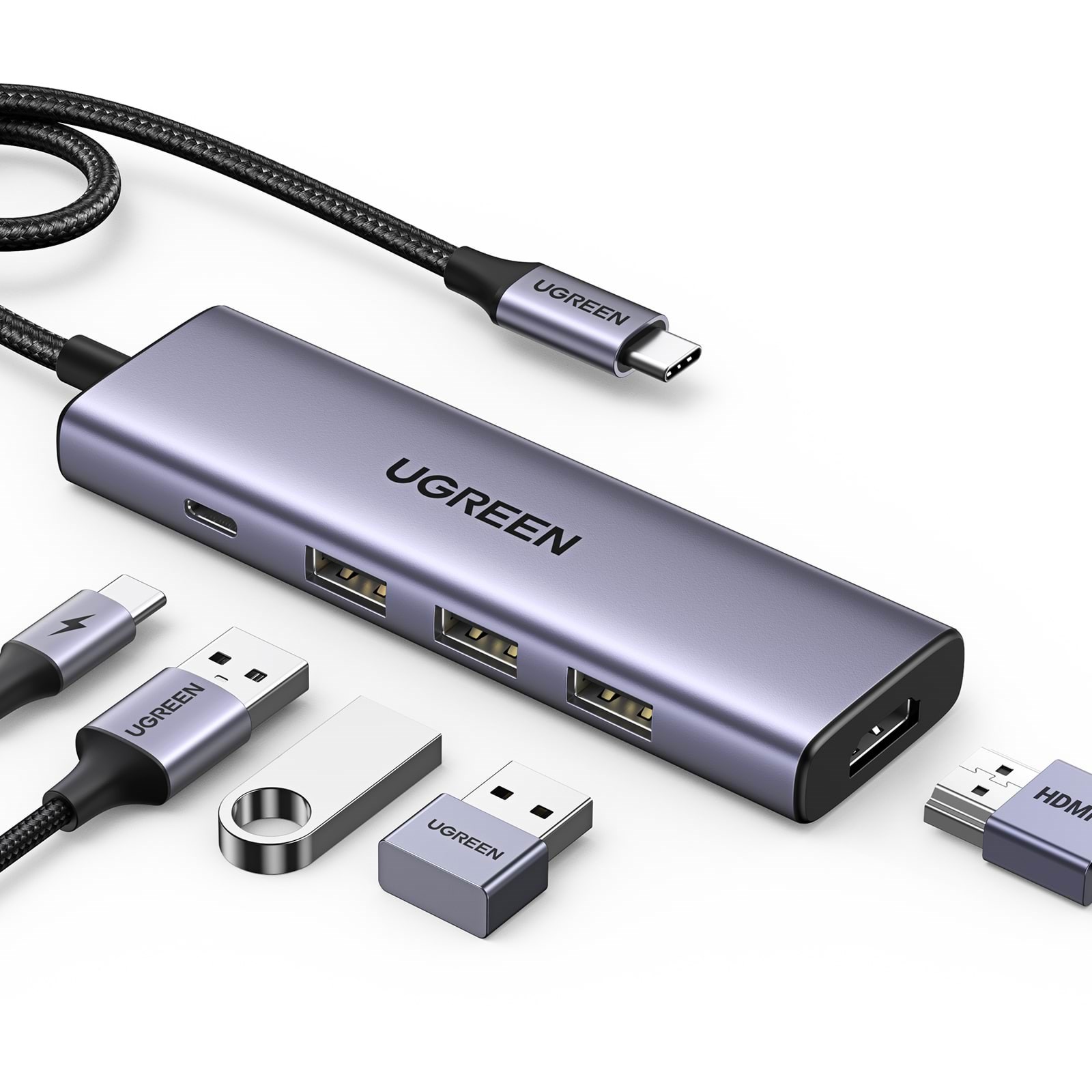 UGREEN 5-in-1 USB-C to 3*USB.3.0+HDMI Hub with USB-C Power Supply Docking Station 15596-UG