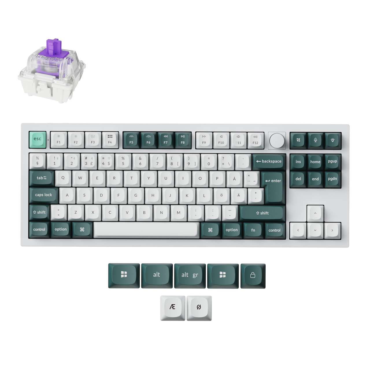 Keychron Q3 HE 80% Knob Wireless Tri-Mode QMK - Gateron 2.0 Magnetic Switch - Shell White - Gaming Tastatur - Uden Numpad - Nordisk - Hvid Tastatur 
