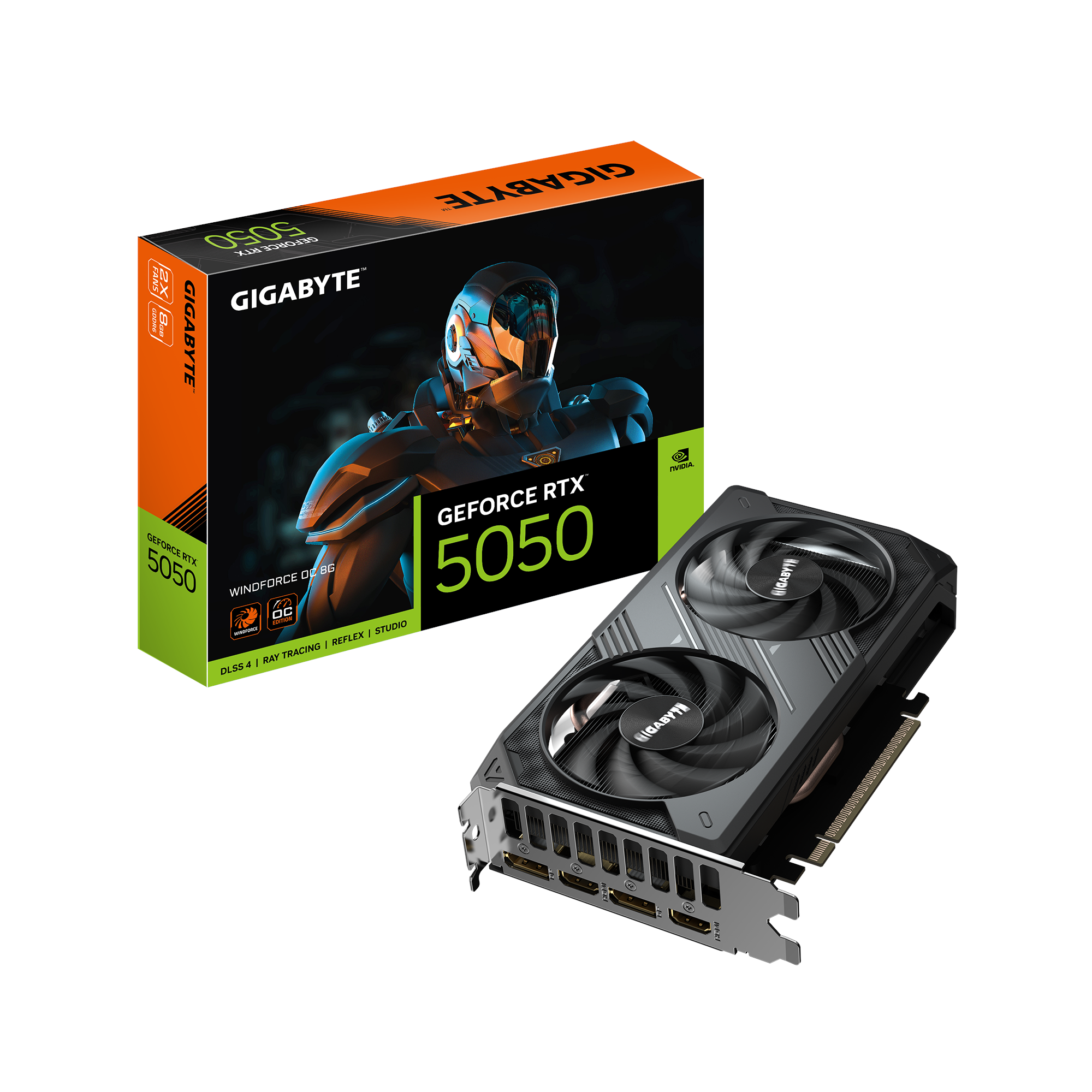 GIGABYTE GeForce RTX 5050 WindForce 2 OC - 8GB GDDR6 RAM - Grafikkort Grafikkort Sort GV-N5050WF2OC-8GD