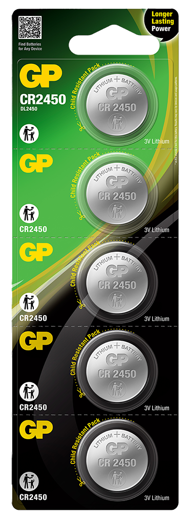 GP Knapcelle Lithium CR2450, 5-pak Batteri 103133
