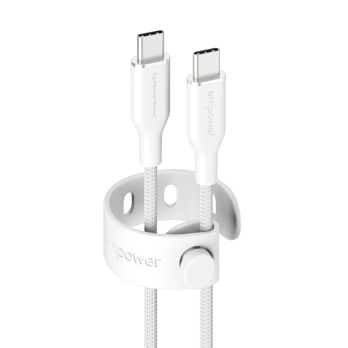 empower by PanzerGlass Racing 60W USB-C to USB-C Cable | USB 2.0 | 2M | Silver White Usb Kabel Hvid EM85432