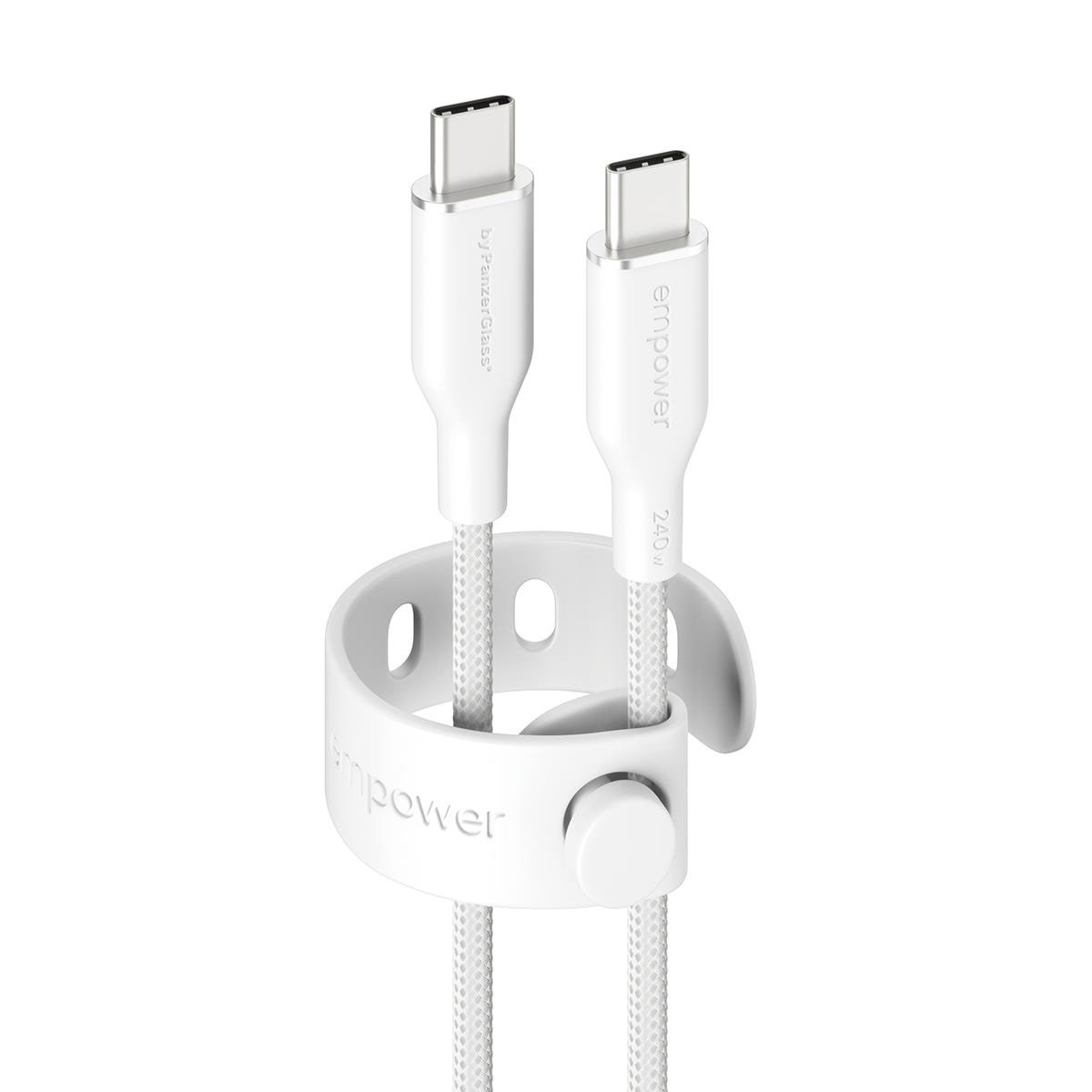 empower by PanzerGlass Racing 240W USB-C to USB-C Cable | USB 2.0 | 2M | Silver White Usb Kabel Hvid EM86681
