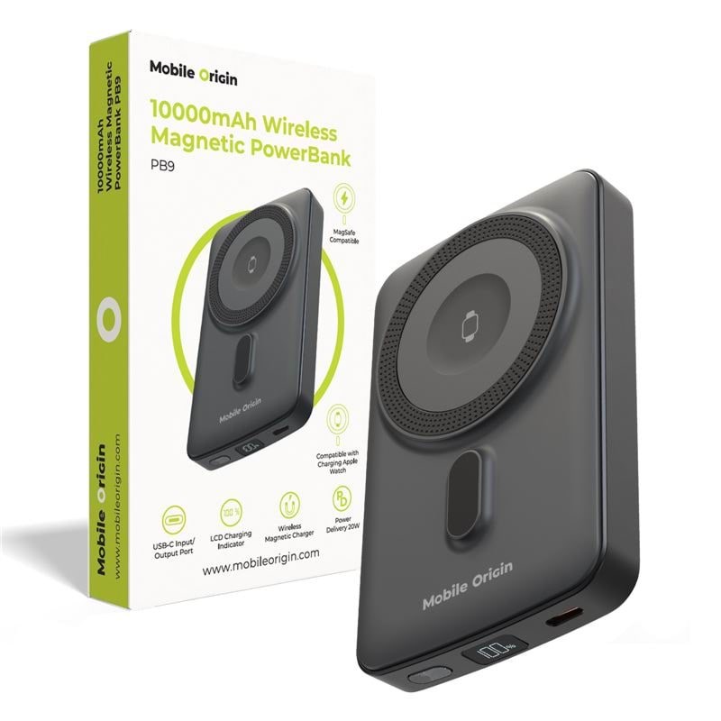Mobile Origin Wireless Magnetic PowerBank 10000mAh PB9 - 10000 mAh Powerbank Sort MO-WMP-PB9