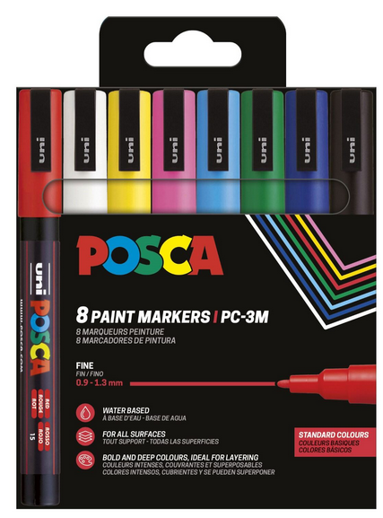 POSCA marker sæt PC-3M 8 ass. farver std. Tegneværktøj 401659
