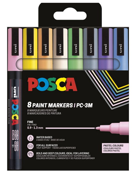 POSCA marker sæt PC-3M 8 ass. Pastel farver Tegneværktøj 401660