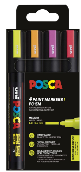 POSCA marker sæt PC-5M 4 ass. farver neon Tegneværktøj 401664