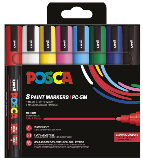 POSCA marker sæt PC-5M 8 ass. standard farver Tegneværktøj 401666
