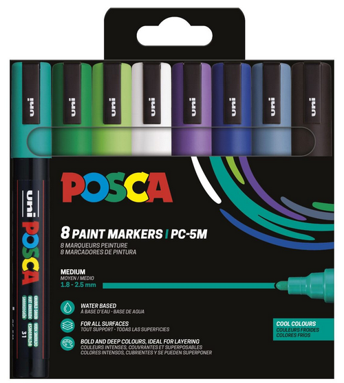 POSCA marker sæt PC-5M 8 ass. Cool colors Tegneværktøj 401667