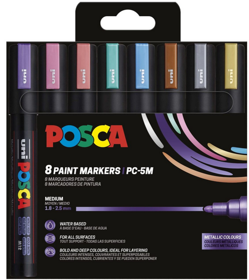 POSCA marker sæt PC-5M 8 ass. metallic. Farver Tegneværktøj 401668