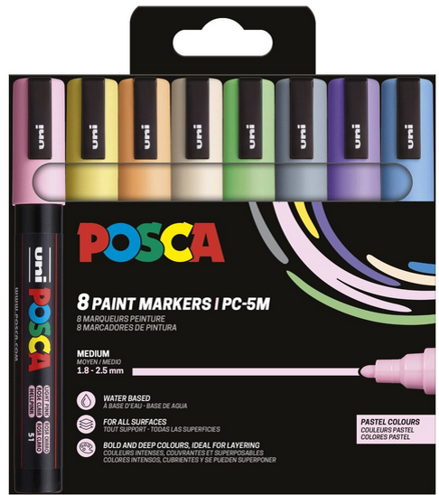 POSCA marker sæt PC-5M 8 ass. Pastel farver Tegneværktøj 401669
