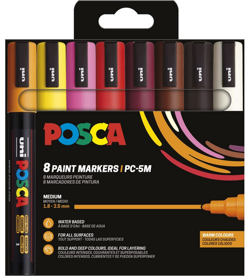 POSCA marker sæt PC-5M 8 ass. Warm colors Tegneværktøj 401670