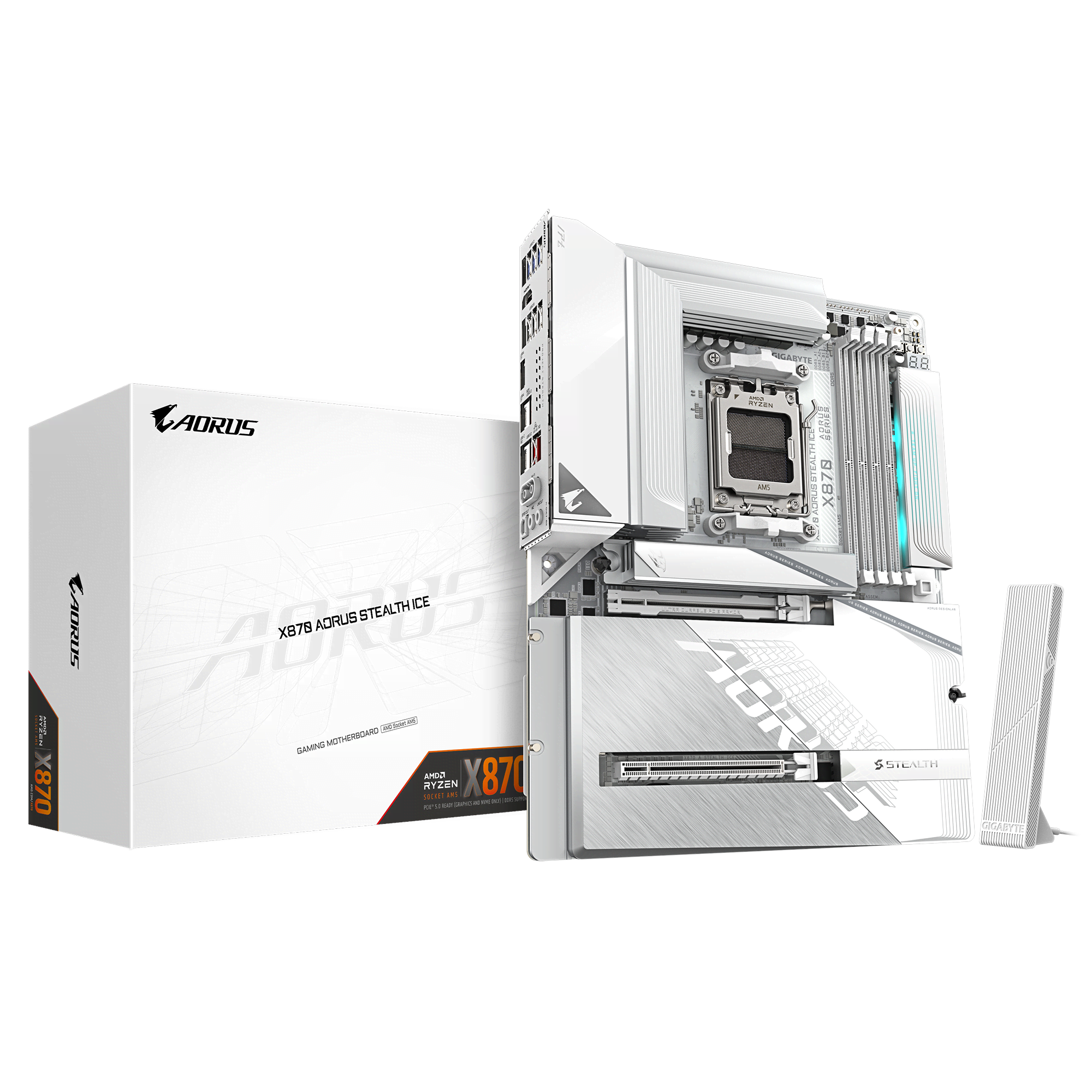 GIGABYTE X870 AORUS STEALTH ICE Bundkort - AMD X870 - AMD AM5 - DDR5 RAM - ATX