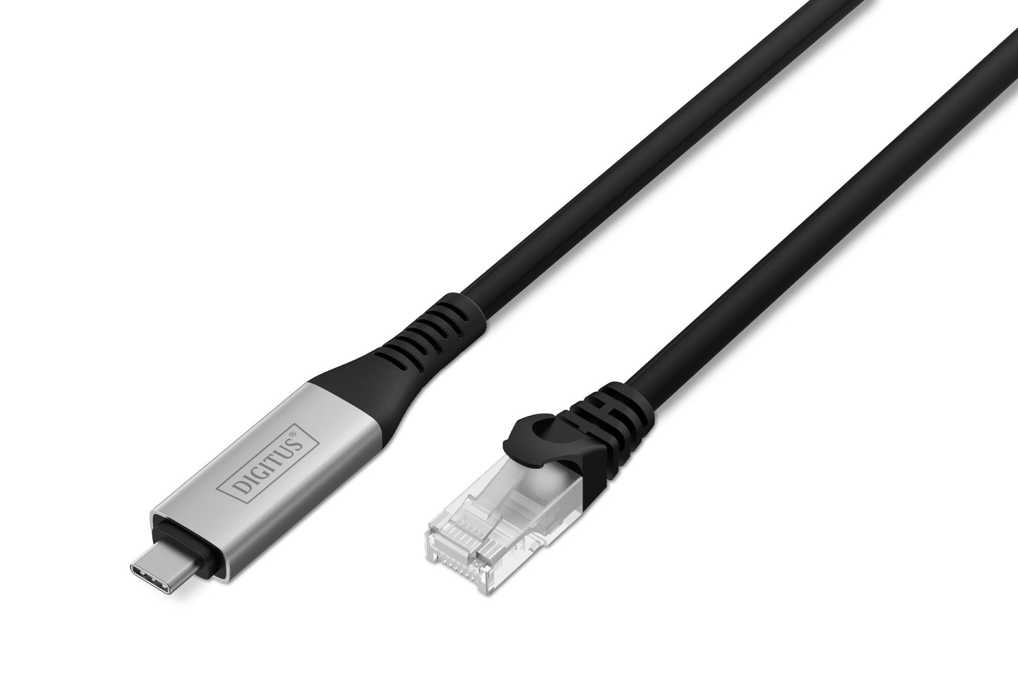 DIGITUS USB-C 3.2 Gen1 to RJ45 Adapter - 3m - Sort - 3m Netværkskabel AK-300601-030-S