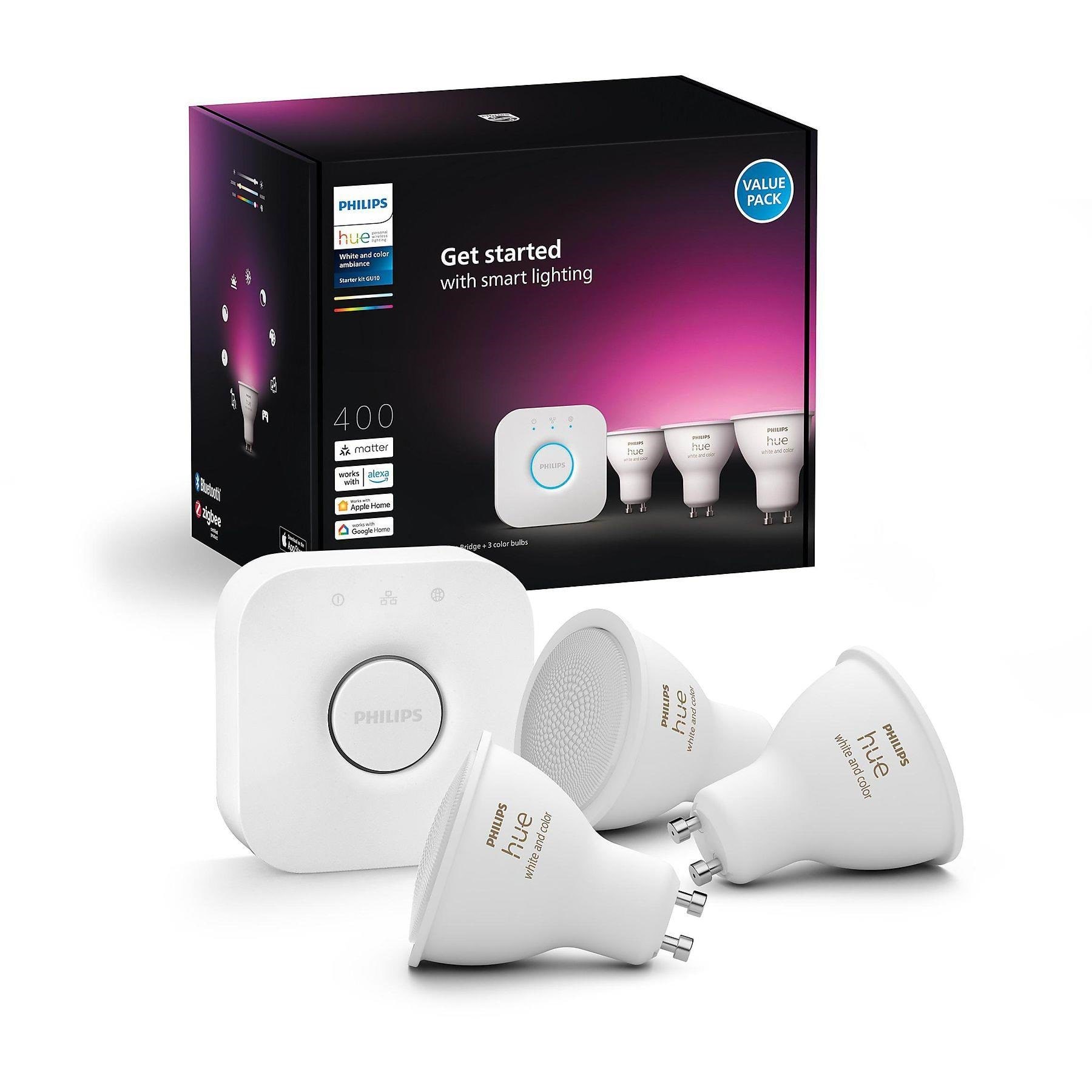 Philips Hue GU10 3-pack + Bridge Starter Kit - White & color ambience Smart Home 929003666512
