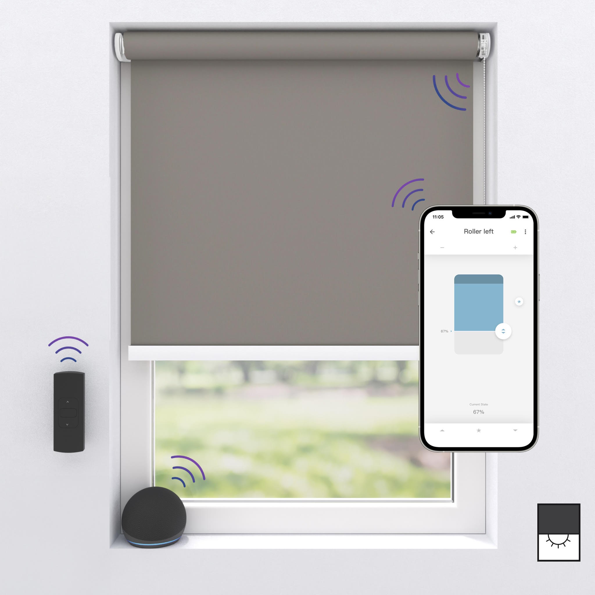 MotionBlinds Wireless Electric Black-Out Rollerblind 150x190cm - Grey Smart Home 2019206
