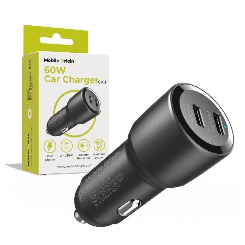 Mobile Origin Car Charger 60W 2 USB-C - CA11 Mobil Oplader MO-CCH60W-CA11