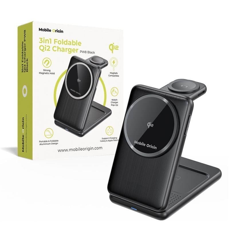 Mobile Origin 3in1 Foldable Qi2 Charger PW8 - black Mobil Oplader MO-FCH-PW8-BLK