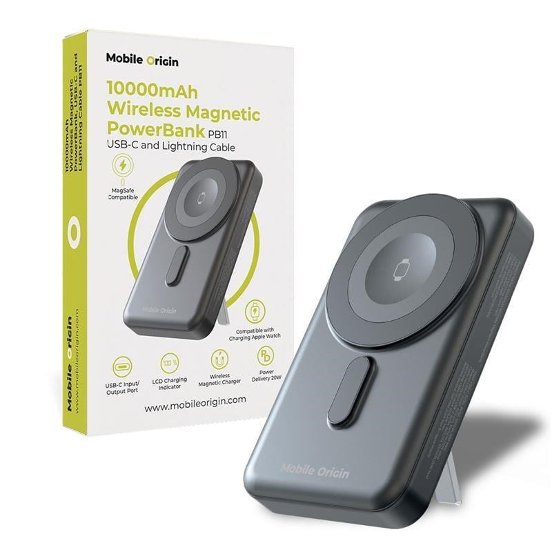 Mobile Origin Wireless Magnetic PowerBank 10000mAh - USB-C and Lightning Cable PB11 - 10000 mAh