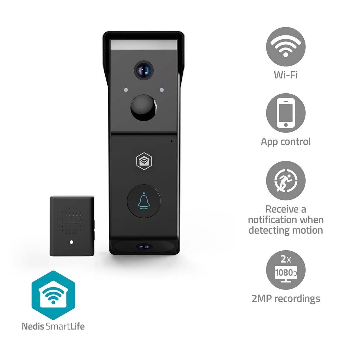 Nedis SmartLife Video Dørtelefon Wi-Fi Batteri 2x Full HD 1080p Cloud Storage (mulighed) / microSD (ikke inkluderet) IP54 Med bevægelsessensor 