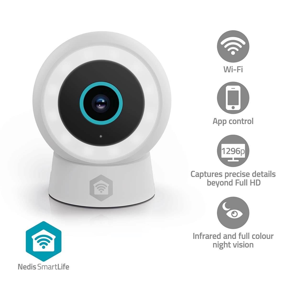 Nedis SmartLife udendørskamera Wi-Fi Spotlight 3MP Full HD 1296p IP65 Cloud Storage (mulighed) / microSD (ikke inkluderet) / Onvif 5 V DC Med 