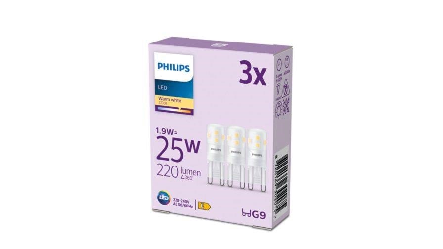 Philips LED pære 220lm 1,9W/827 (25W) 3-pak G9 Lyskilde 929003790593
