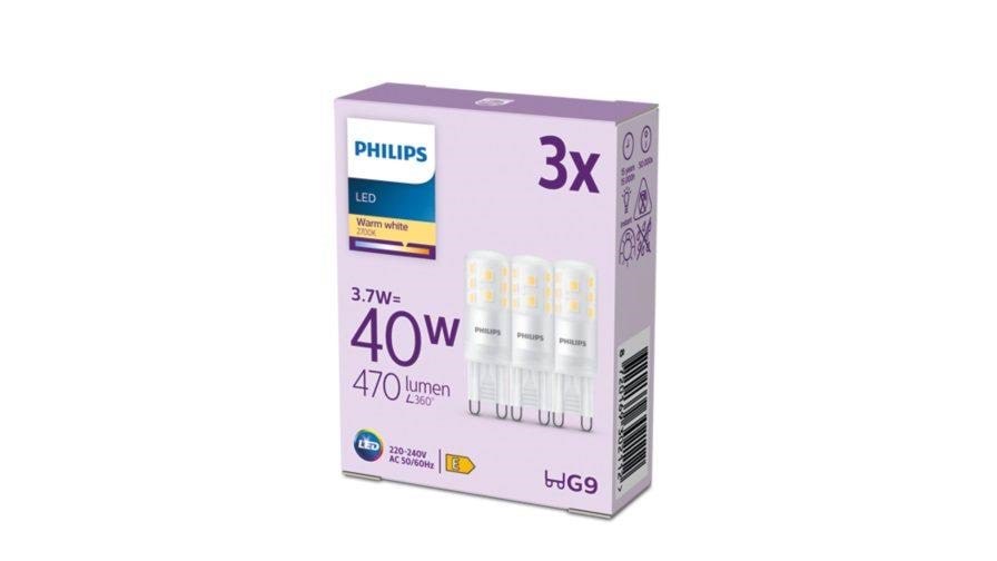 Philips LED pære 470lm 3,7W/827 (40W) 3-pak G9 Lyskilde 929003790893