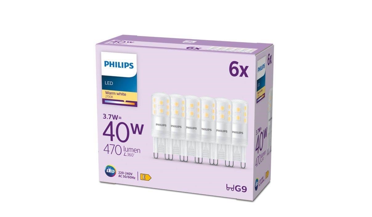 Philips LED pære 470lm 3,7W/827 (40W) 6-pak G9 Lyskilde 929003790896