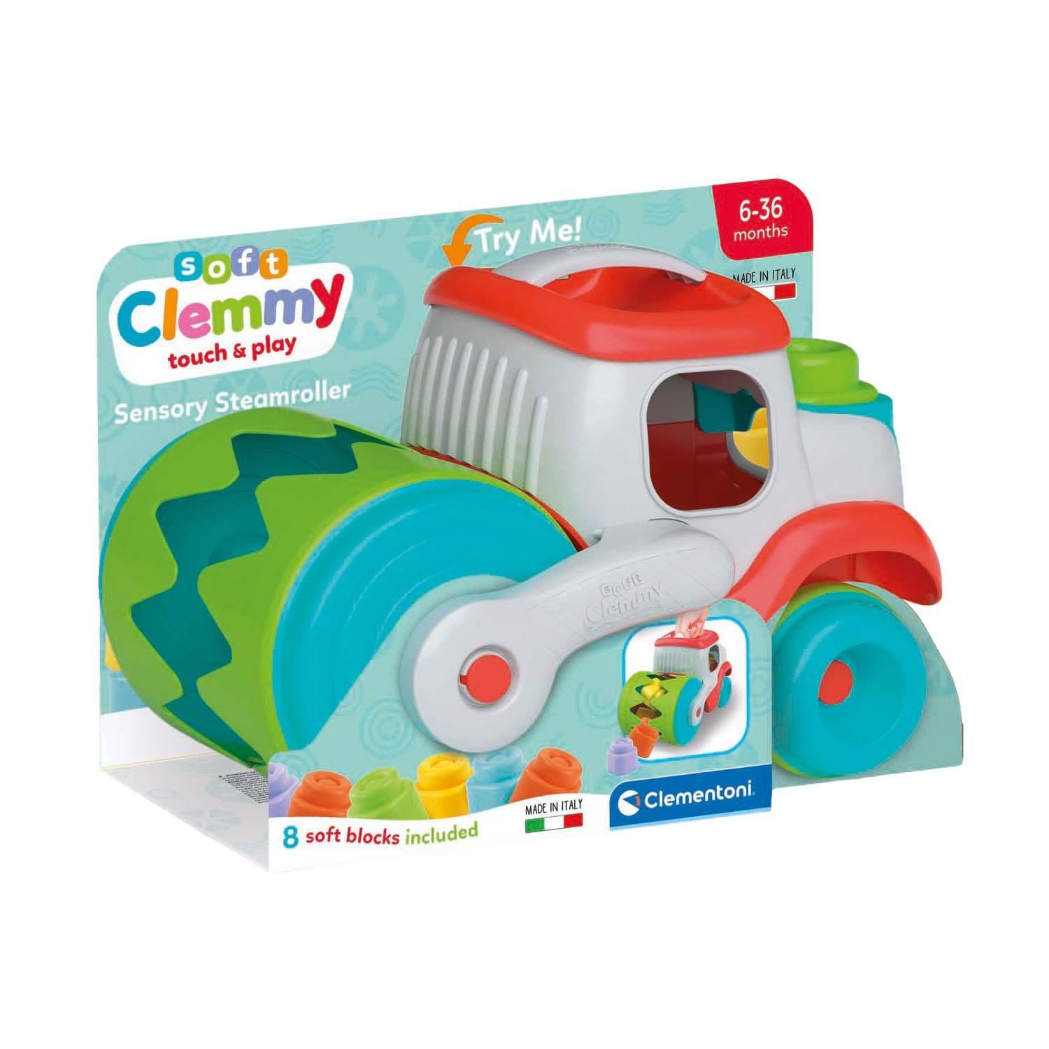 Clementoni Baby Soft Clemmy Steamroller Vehicle with Blocks 9pcs. Babylegetøj 17495